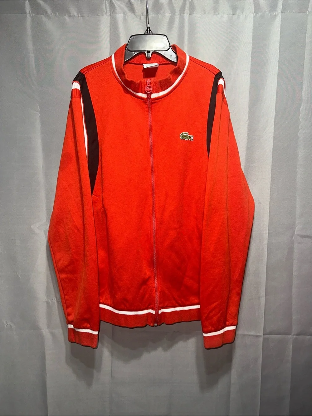 Lacoste Red Men’s Bomber-Style Track Jacket with White & Black Trim